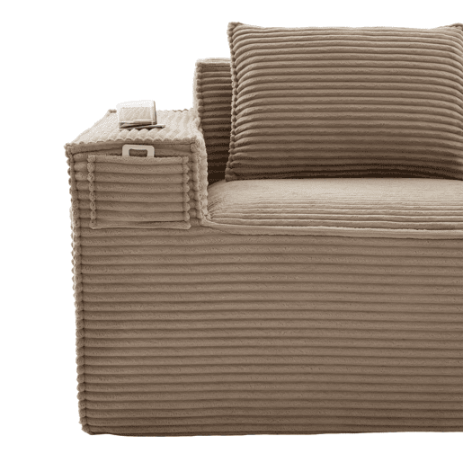Sofá modular de 2 lugares em veludo - com suportes para copos, bolsos laterais, molas ensacadas e espuma de alta densidade - Cáqui