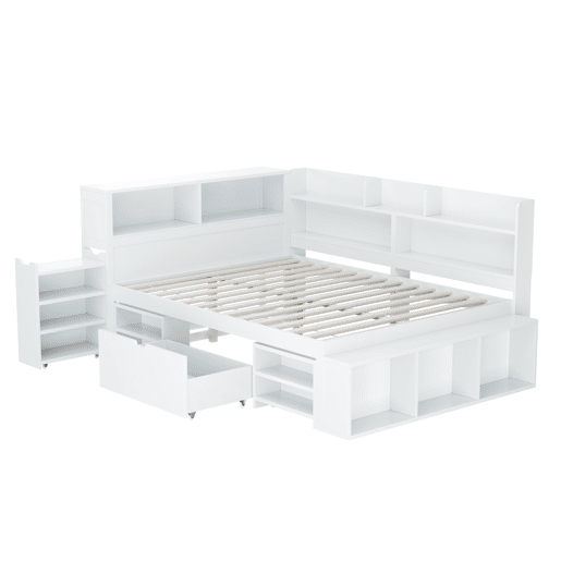 Cama infantil 140x190 cm - multifuncional com gavetas e prateleiras - branco Cama infantil 140x190 cm - multifuncional com gavetas e prateleiras - branco