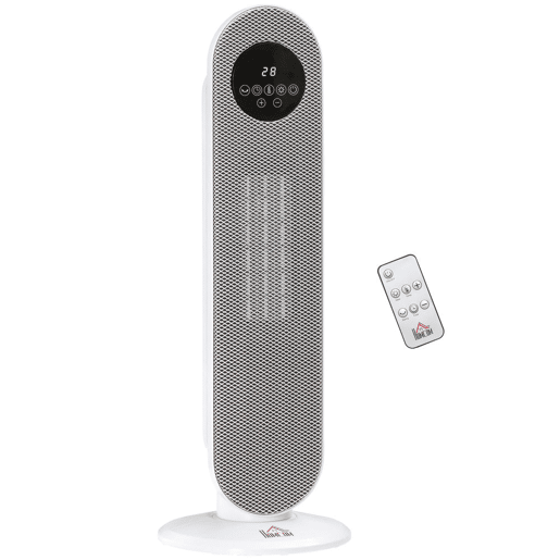 HOMCOM Aquecedor Elétrico Cerâmico PTC 13002000 W com Controlo Remoto, Oscilação 45°, Temporizador 12 h, 15-40 °C, Branco HOMCOM Aquecedor Elétrico Cerâmico PTC 13002000 W com Controlo Remoto, Oscilação 45°, Temporizador 12 h, 15-40 °C, Branco