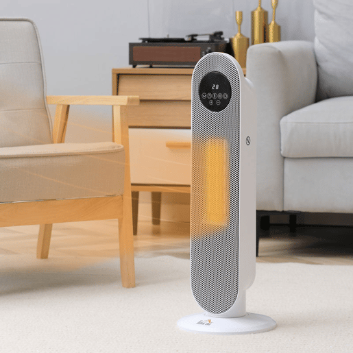 HOMCOM Aquecedor Elétrico Cerâmico PTC 13002000 W com Controlo Remoto, Oscilação 45°, Temporizador 12 h, 15-40 °C, Branco HOMCOM Aquecedor Elétrico Cerâmico PTC 13002000 W com Controlo Remoto, Oscilação 45°, Temporizador 12 h, 15-40 °C, Branco