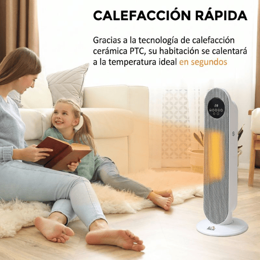 HOMCOM Aquecedor Elétrico Cerâmico PTC 13002000 W com Controlo Remoto, Oscilação 45°, Temporizador 12 h, 15-40 °C, Branco HOMCOM Aquecedor Elétrico Cerâmico PTC 13002000 W com Controlo Remoto, Oscilação 45°, Temporizador 12 h, 15-40 °C, Branco