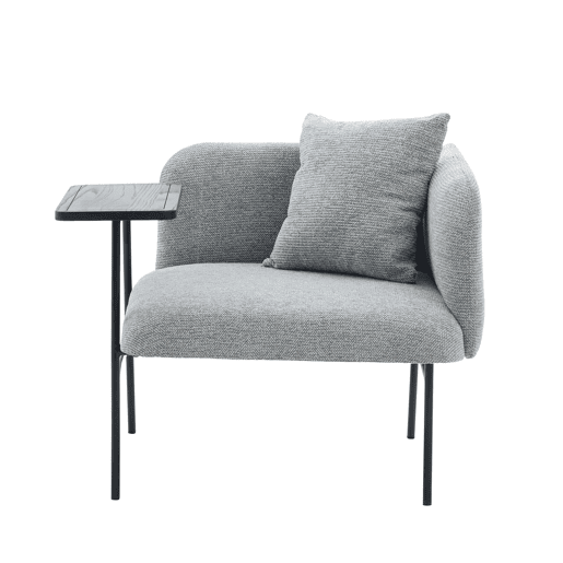 Cadeirão individual de 1 lugar - design moderno, encosto confortável em tecido, 2 compartimentos de arrumação e mesa auxiliar minimalista em metal - cinzento
