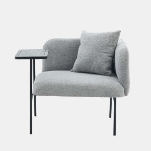 Cadeirão individual de 1 lugar - design moderno, encosto confortável em tecido, 2 compartimentos de arrumação e mesa auxiliar minimalista em metal - cinzento