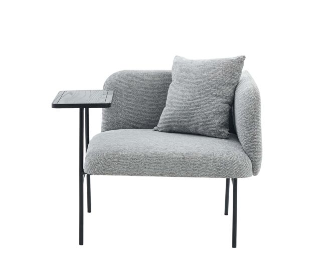 Sillón individual de 1 plaza - diseño moderno, respaldo cómodo de tela, 2 compartimentos de almacenamiento y mesa auxiliar minimalista de metal - gris