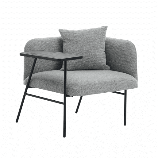 Cadeirão individual de 1 lugar - design moderno, encosto confortável em tecido, 2 compartimentos de arrumação e mesa auxiliar minimalista em metal - cinzento
