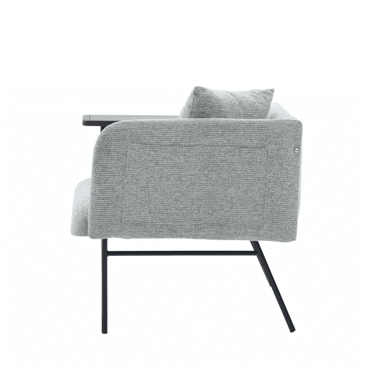 Cadeirão individual de 1 lugar - design moderno, encosto confortável em tecido, 2 compartimentos de arrumação e mesa auxiliar minimalista em metal - cinzento