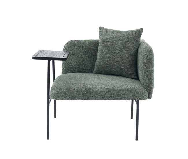 Sillón individual con mesa auxiliar - diseño moderno y minimalista, tapizado cómodo, reposabrazos de tela y 2 compartimentos de almacenamiento - verde