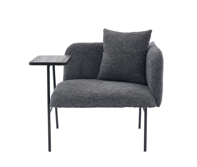 Sillón individual moderno - respaldo cómodo de tela, 2 compartimentos de almacenamiento, mesa auxiliar minimalista con almacenaje y estructura