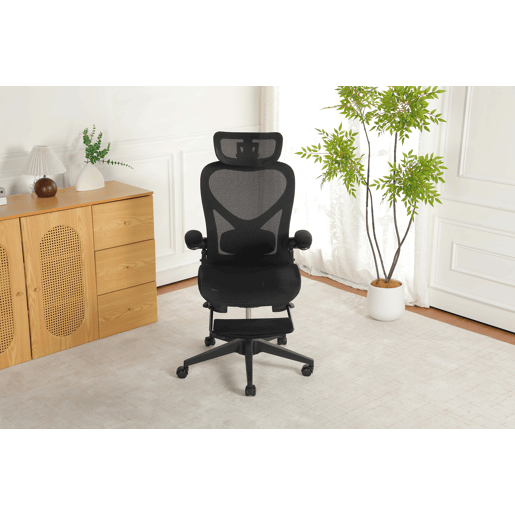 Cadeira de escritório ergonómica, pequena e dobrável, com apoio lombar, assento em malha respirável, apoios de braços dobráveis, apoio para a cabeça 3D e pedais de trabalho - dobrável - preta