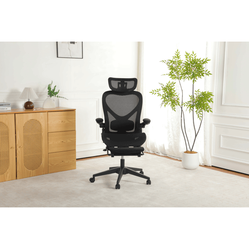 Cadeira de escritório ergonómica, pequena e dobrável, com apoio lombar, assento em malha respirável, apoios de braços dobráveis, apoio para a cabeça 3D e pedais de trabalho - dobrável - preta