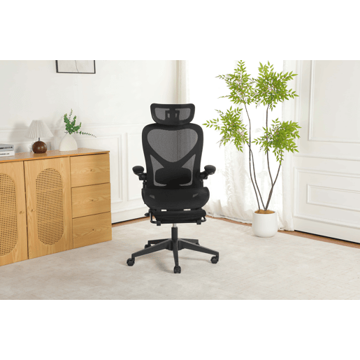 Cadeira de escritório ergonómica, pequena e dobrável, com apoio lombar, assento em malha respirável, apoios de braços dobráveis, apoio para a cabeça 3D e pedais de trabalho - dobrável - preta