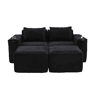 Sofá modular de 2 lugares com 2 banquinhos - encosto estável, molas ensacadas, espuma de alta densidade, porta-copos e bolsos laterais - Preto