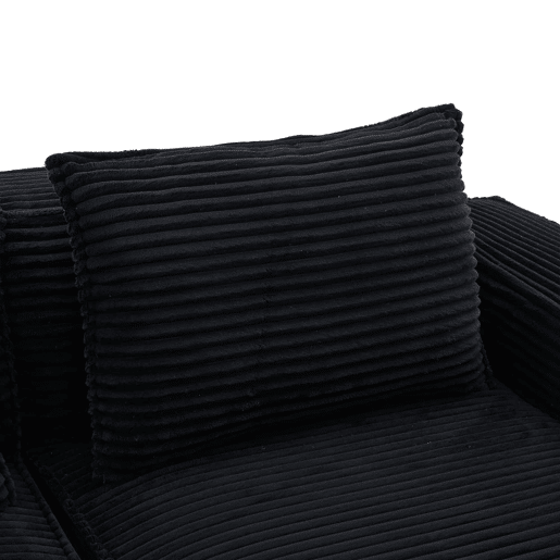 Sofá modular de 2 lugares com 2 banquinhos - encosto estável, molas ensacadas, espuma de alta densidade, porta-copos e bolsos laterais - Preto