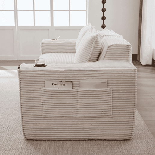 Sofá modular de 2 lugares u2013 em veludo, com porta-copos e bolsos laterais, molas ensacadas e espuma de alta densidade u2013 Bege