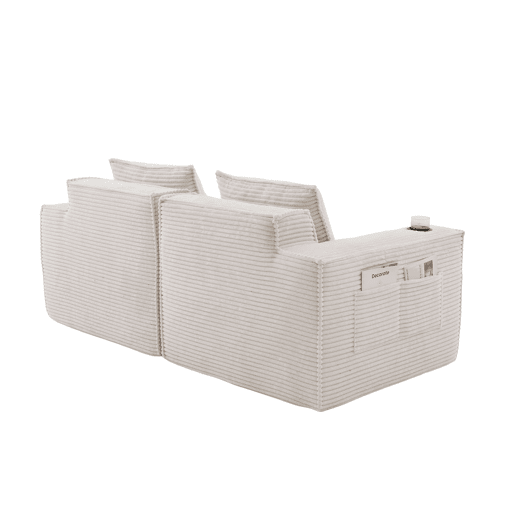 Sofá modular de 2 lugares u2013 em veludo, com porta-copos e bolsos laterais, molas ensacadas e espuma de alta densidade u2013 Bege