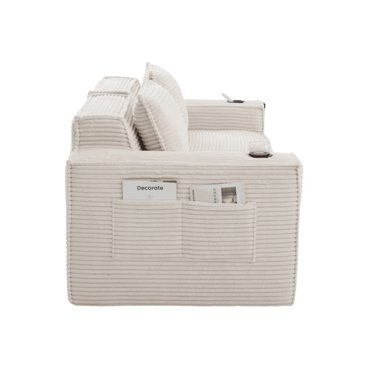 Sofá modular de 2 lugares u2013 em veludo, com porta-copos e bolsos laterais, molas ensacadas e espuma de alta densidade u2013 Bege