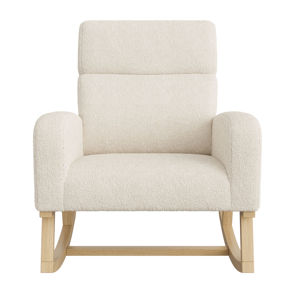 Mecedora tapizada moderna con respaldo alto para la sala de estar, estructura de madera maciza y tela de alta calidad (beige)