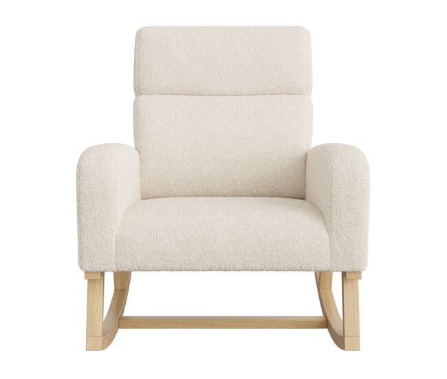 Mecedora tapizada moderna con respaldo alto para la sala de estar, estructura de madera maciza y tela de alta calidad (beige)