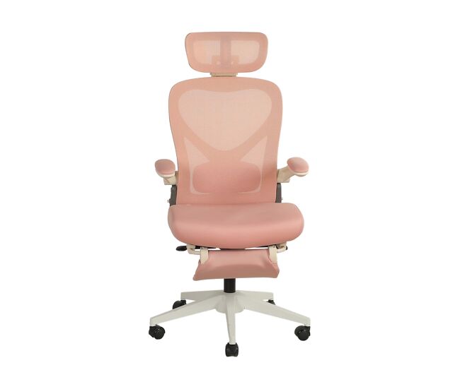 Silla de oficina ergonómica plegable pequeña – soporte lumbar, reposabrazos plegables, reposacabezas 3d, cojín de esponja y pedales de trabajo – rosa