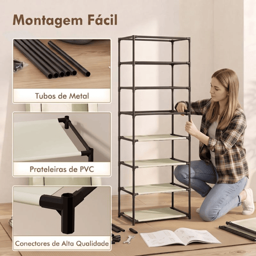 HOMCOM Sapateira de 7 Níveis em Aço com Capa em Tecido Não Tecido, 2 Bolsos Laterais, para 14-21 Pares, 60x30x126 cm, Bege HOMCOM Sapateira de 7 Níveis em Aço com Capa em Tecido Não Tecido, 2 Bolsos Laterais, para 14-21 Pares, 60x30x126 cm, Bege