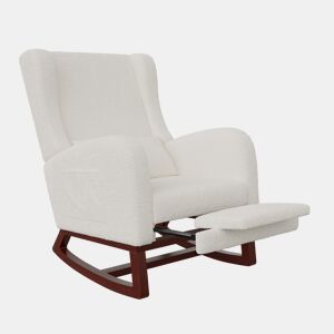 Poltrona de baloiço com dois bolsos laterais para arrumação ideal para sala de estar, quarto, varanda ou escritório em casa cor branca, material que imita a lã de carneiro