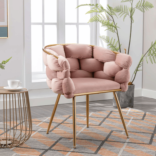 Poltrona auxiliar 58x59x69 cm - Moderna, com estrutura metálica e estofo elegante, para o quarto e a sala - Rosa Poltrona auxiliar 58x59x69 cm - Moderna, com estrutura metálica e estofo elegante, para o quarto e a sala - Rosa