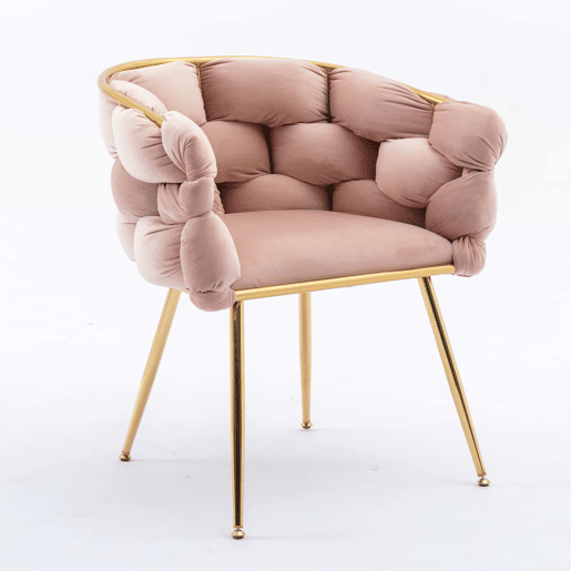 Poltrona auxiliar 58x59x69 cm - Moderna, com estrutura metálica e estofo elegante, para o quarto e a sala - Rosa Poltrona auxiliar 58x59x69 cm - Moderna, com estrutura metálica e estofo elegante, para o quarto e a sala - Rosa