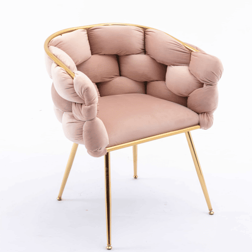 Poltrona auxiliar 58x59x69 cm - Moderna, com estrutura metálica e estofo elegante, para o quarto e a sala - Rosa Poltrona auxiliar 58x59x69 cm - Moderna, com estrutura metálica e estofo elegante, para o quarto e a sala - Rosa