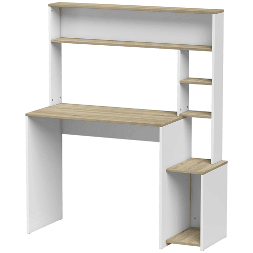 HOMCOM Secretária para Computador com Estantes e Suporte para CPU 114x45x138 cm Branco e Natural HOMCOM Secretária para Computador com Estantes e Suporte para CPU 114x45x138 cm Branco e Natural