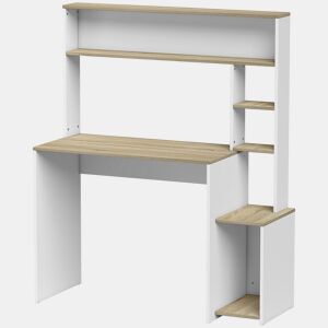 HOMCOM Secretária para Computador com Estantes e Suporte para CPU 114x45x138 cm Branco e Natural