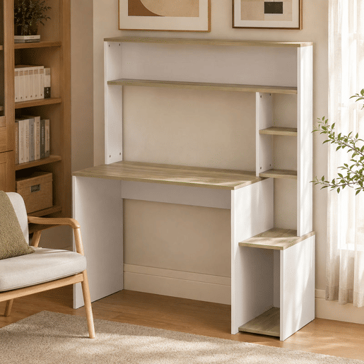 HOMCOM Secretária para Computador com Estantes e Suporte para CPU 114x45x138 cm Branco e Natural HOMCOM Secretária para Computador com Estantes e Suporte para CPU 114x45x138 cm Branco e Natural