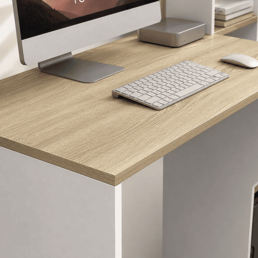 HOMCOM Secretária para Computador com Estantes e Suporte para CPU 114x45x138 cm Branco e Natural HOMCOM Secretária para Computador com Estantes e Suporte para CPU 114x45x138 cm Branco e Natural