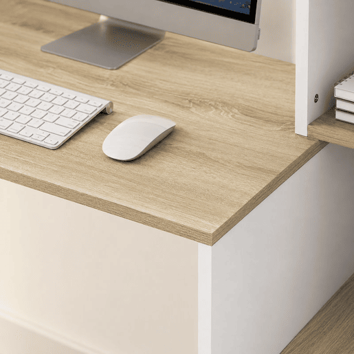 HOMCOM Secretária para Computador com Estantes e Suporte para CPU 114x45x138 cm Branco e Natural HOMCOM Secretária para Computador com Estantes e Suporte para CPU 114x45x138 cm Branco e Natural