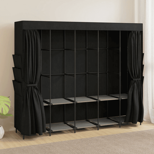 HOMCOM Roupeiro de Tecido com 5 Barras, 5 Prateleiras e 6 Bolsos Laterais, Fecho de Correr, Estrutura em Aço, 212x45x167 cm, Preto HOMCOM Roupeiro de Tecido com 5 Barras, 5 Prateleiras e 6 Bolsos Laterais, Fecho de Correr, Estrutura em Aço, 212x45x167 cm, Preto