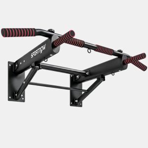 SPORTNOW Barra de Elevações de Parede Dobrável, com 3 Argolas para Bandas de Resistência, Pegas Antiderrapantes, Carga Máx. 120 kg, para Casa e Ginásio, Preto