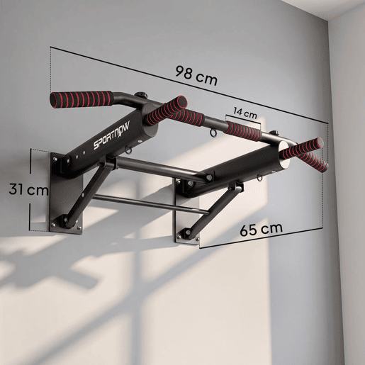 SPORTNOW Barra de Elevações de Parede Dobrável, com 3 Argolas para Bandas de Resistência, Pegas Antiderrapantes, Carga Máx. 120 kg, para Casa e Ginásio, Preto SPORTNOW Barra de Elevações de Parede Dobrável, com 3 Argolas para Bandas de Resistência, Pegas Antiderrapantes, Carga Máx. 120 kg, para Casa e Ginásio, Preto