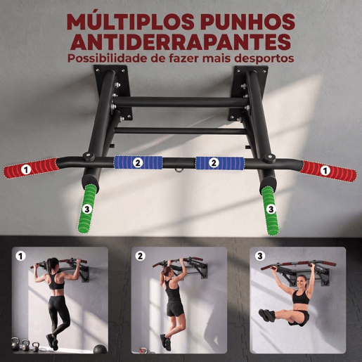 SPORTNOW Barra de Elevações de Parede Dobrável, com 3 Argolas para Bandas de Resistência, Pegas Antiderrapantes, Carga Máx. 120 kg, para Casa e Ginásio, Preto SPORTNOW Barra de Elevações de Parede Dobrável, com 3 Argolas para Bandas de Resistência, Pegas Antiderrapantes, Carga Máx. 120 kg, para Casa e Ginásio, Preto