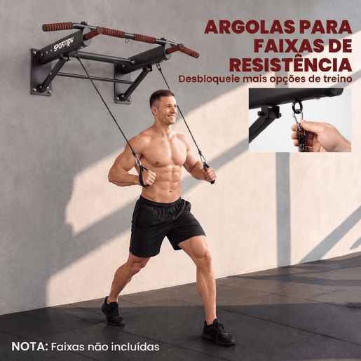 SPORTNOW Barra de Elevações de Parede Dobrável, com 3 Argolas para Bandas de Resistência, Pegas Antiderrapantes, Carga Máx. 120 kg, para Casa e Ginásio, Preto SPORTNOW Barra de Elevações de Parede Dobrável, com 3 Argolas para Bandas de Resistência, Pegas Antiderrapantes, Carga Máx. 120 kg, para Casa e Ginásio, Preto