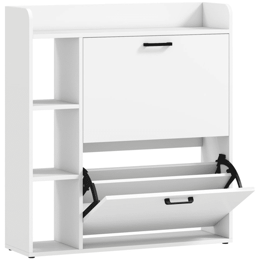 HOMCOM Sapateira Estreita com 2 Portas, 3 Prateleiras Laterais e Prateleiras Ajustáveis, para 15 Pares de Sapatos, 83x24x90,5 cm, Branco