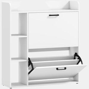 HOMCOM Sapateira Estreita com 2 Portas, 3 Prateleiras Laterais e Prateleiras Ajustáveis, para 15 Pares de Sapatos, 83x24x90,5 cm, Branco