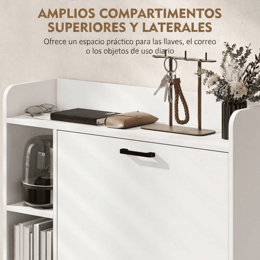 HOMCOM Sapateira Estreita com 2 Portas, 3 Prateleiras Laterais e Prateleiras Ajustáveis, para 15 Pares de Sapatos, 83x24x90,5 cm, Branco