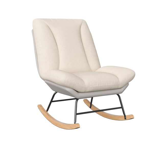 Mecedora de lino y tejido técnico, respaldo ajustable en 5 posiciones, cojín y respaldo fijados con velcro, color gris beige