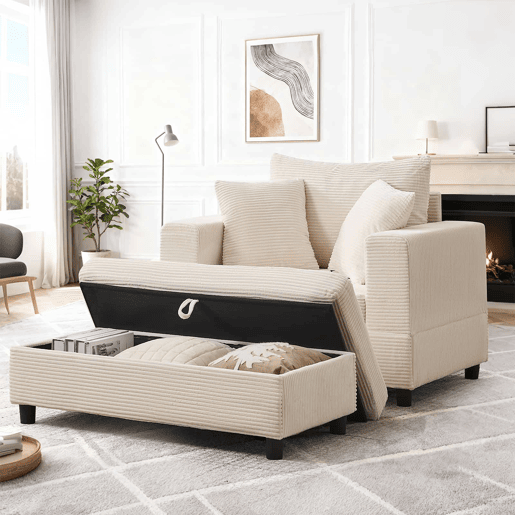Espreguiçadeira 107 x 74 x 57 cm - com apoio para os pés, espaço de arrumação e 3 almofadas - Bege Espreguiçadeira 107 x 74 x 57 cm - com apoio para os pés, espaço de arrumação e 3 almofadas - Bege
