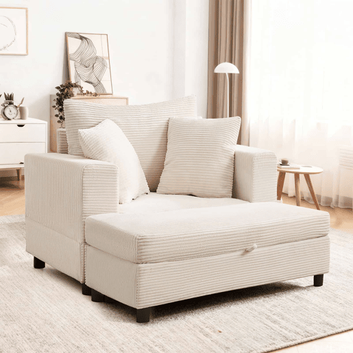 Espreguiçadeira 107 x 74 x 57 cm - com apoio para os pés, espaço de arrumação e 3 almofadas - Bege Espreguiçadeira 107 x 74 x 57 cm - com apoio para os pés, espaço de arrumação e 3 almofadas - Bege
