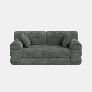 Sofá-cama de 2 lugares u2013 encosto alto, sofá em veludo comprimido com estrutura metálica, espuma de alta densidade, porta-copos e bolsos laterais u2013 cinzento escuro