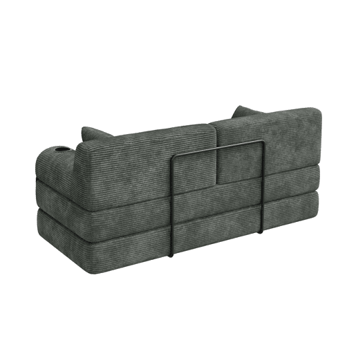 Sofá-cama de 2 lugares u2013 encosto alto, sofá em veludo comprimido com estrutura metálica, espuma de alta densidade, porta-copos e bolsos laterais u2013 cinzento escuro Sofá-cama de 2 lugares u2013 encosto alto, sofá em veludo comprimido com estrutura metálica, espuma de alta densidade, porta-copos e bolsos laterais u2013 cinzento escuro