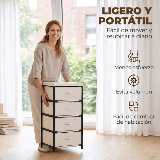 HOMCOM Cómoda com 4 Gavetas em Tecido para Quarto, Estrutura em Aço, Montagem Rápida, para Sala, Escritório ou Closet, Bege HOMCOM Cómoda com 4 Gavetas em Tecido para Quarto, Estrutura em Aço, Montagem Rápida, para Sala, Escritório ou Closet, Bege