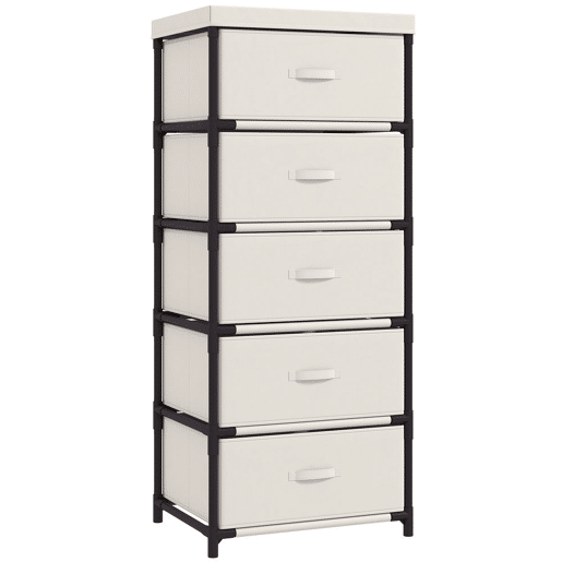 HOMCOM Cómoda com 5 Gavetas em Tecido, Cómoda de Quarto com Estrutura de Aço, Montagem Rápida, para Sala, Escritório e Closet, Bege HOMCOM Cómoda com 5 Gavetas em Tecido, Cómoda de Quarto com Estrutura de Aço, Montagem Rápida, para Sala, Escritório e Closet, Bege