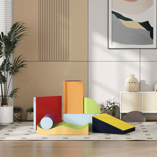 HOMCOM Conjunto de 7 Blocos de Psicomotricidade em Espuma para Crianças de 1-3 Anos, para Trepar, Gatinhar e Equilibrar-se, Multicolor