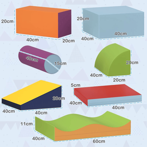 HOMCOM Conjunto de 7 Blocos de Psicomotricidade em Espuma para Crianças de 1-3 Anos, para Trepar, Gatinhar e Equilibrar-se, Multicolor